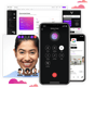 montage of Vonage Business Communications products: smartphone with Vongae meetings on hold, smartphone with screenshot of Vonage Meetings GSuite integration, screenshot of Vonage app center, screnshot of video meeting with one woman on screen and 3 participants